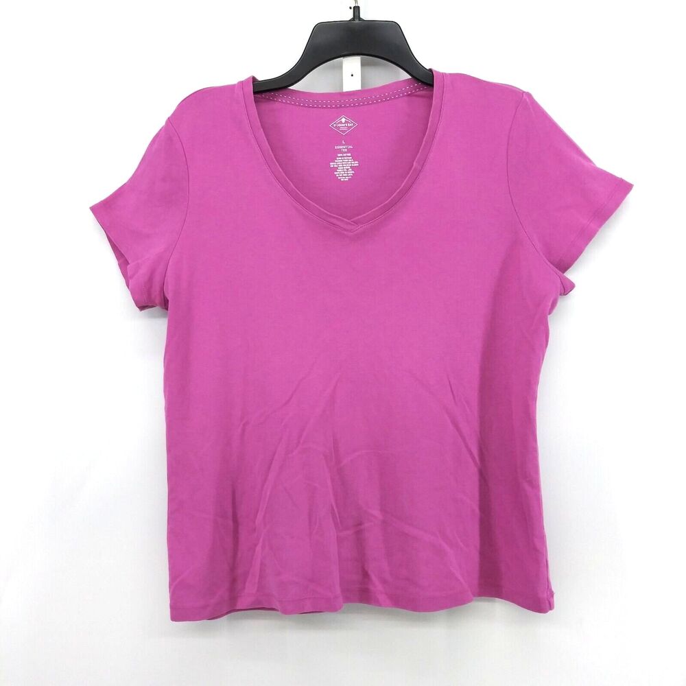 St John's Bay Shirt Womens Size L Purple Short Sleeve V-Neck Pullover Top